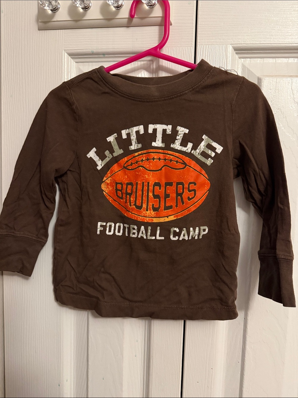 Old Navy Brown Long-Sleeve Tee with Orange Football Graphic